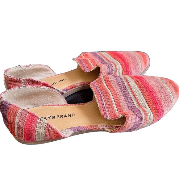 LUCKY BRAND Jinree D'Orsay Ballet Flat Burgundy Macaylah Stripe SZ 10 M - Picture 4 of 5